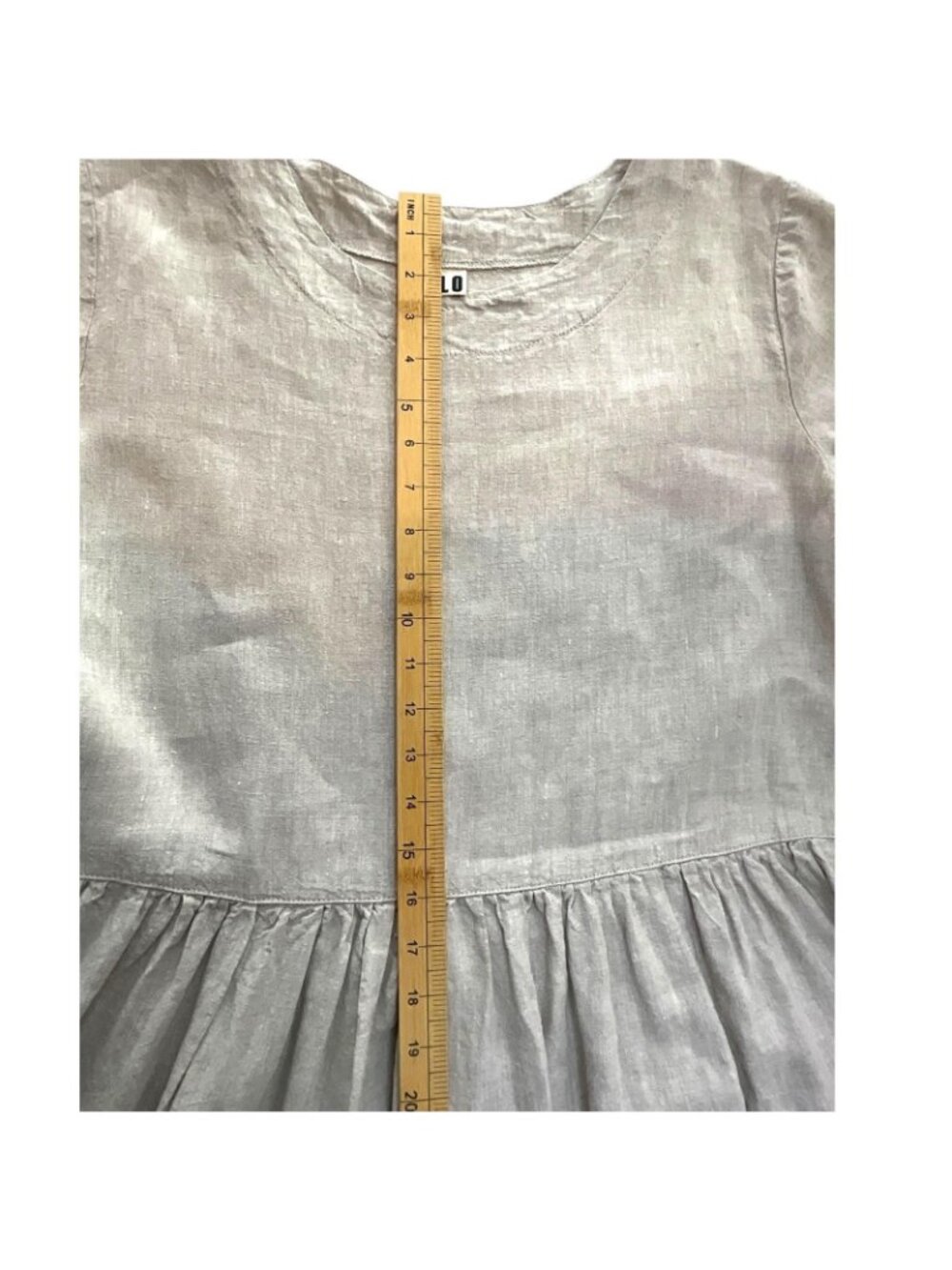 Len Ok Linen Dress Womens XL Beige 3/4 Sleeve Trapeze Swing Midi Pockets - Picture 10 of 12